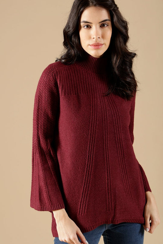 Wine Regular Fit Acrylic Sweaters