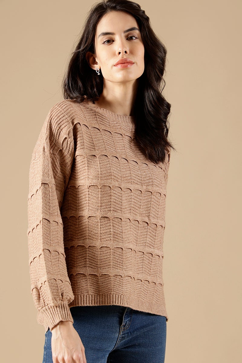 Khaki Regular Fit Acrylic Sweaters