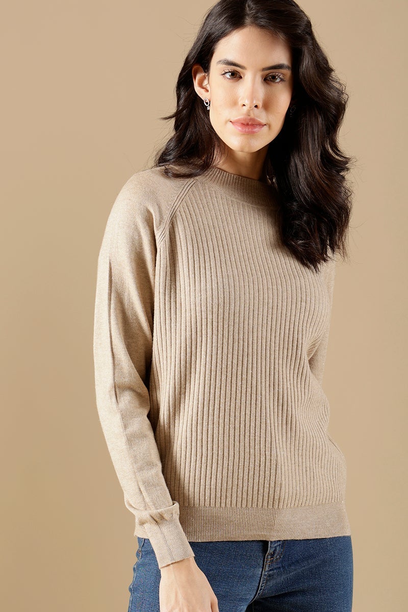 Beige Regular Fit Acrylic Sweaters