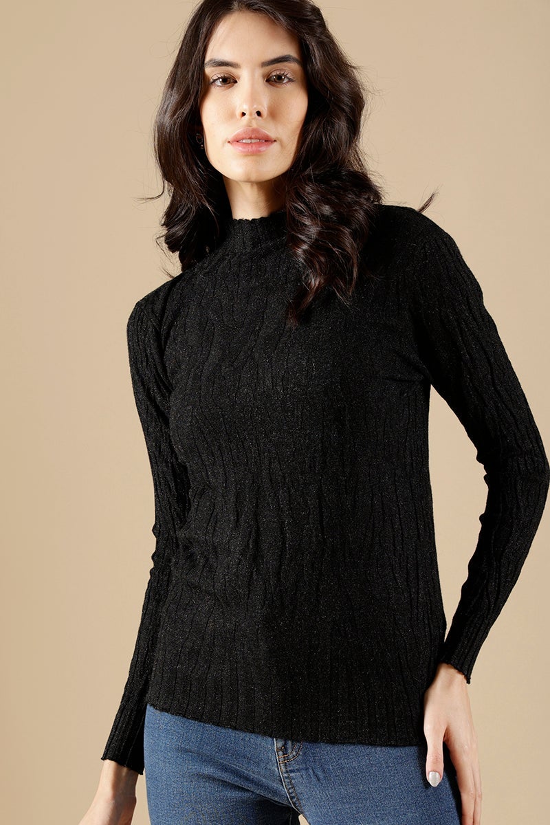 Black Regular Fit Acrylic Sweaters
