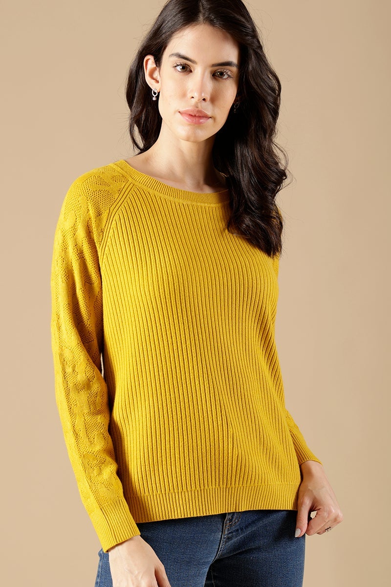 Mustard Regular Fit Acrylic Sweaters