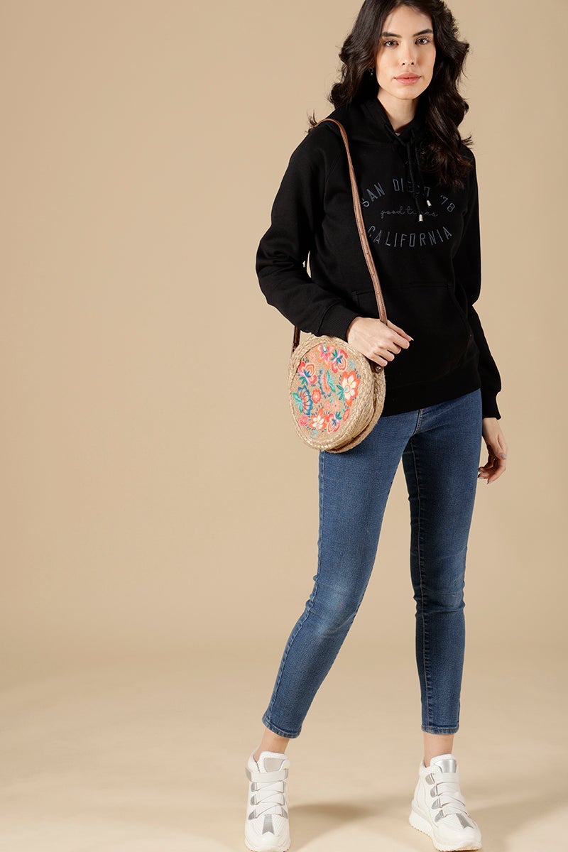 Black Regular Fit Cotton/Poly Sweat Shirt