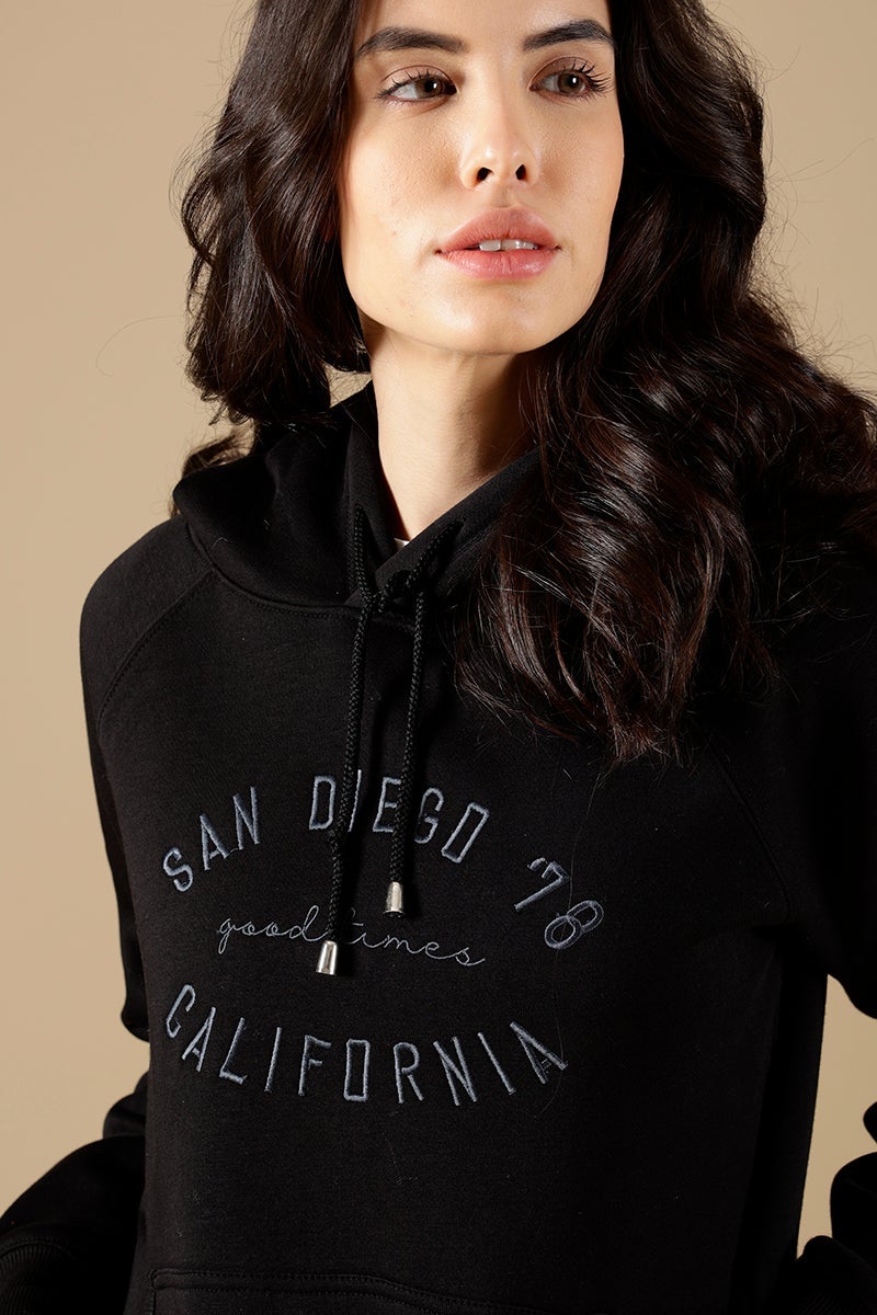 Black Regular Fit Cotton/Poly Sweat Shirt