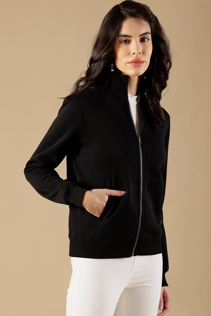 Black Regular Fit Polycotton Sweat Shirt