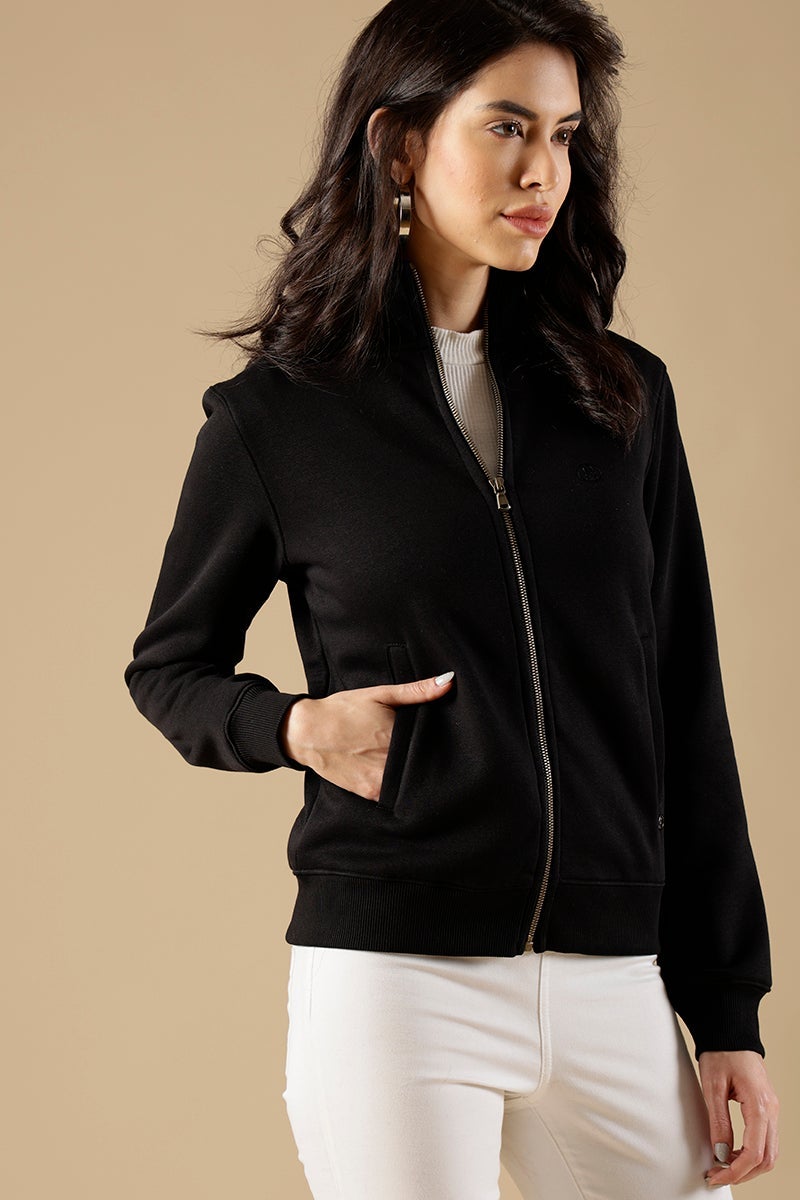 Black Regular Fit Polycotton Sweat Shirt