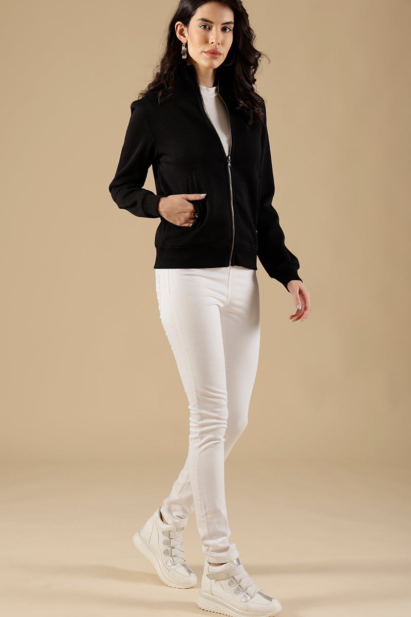 Black Regular Fit Polycotton Sweat Shirt