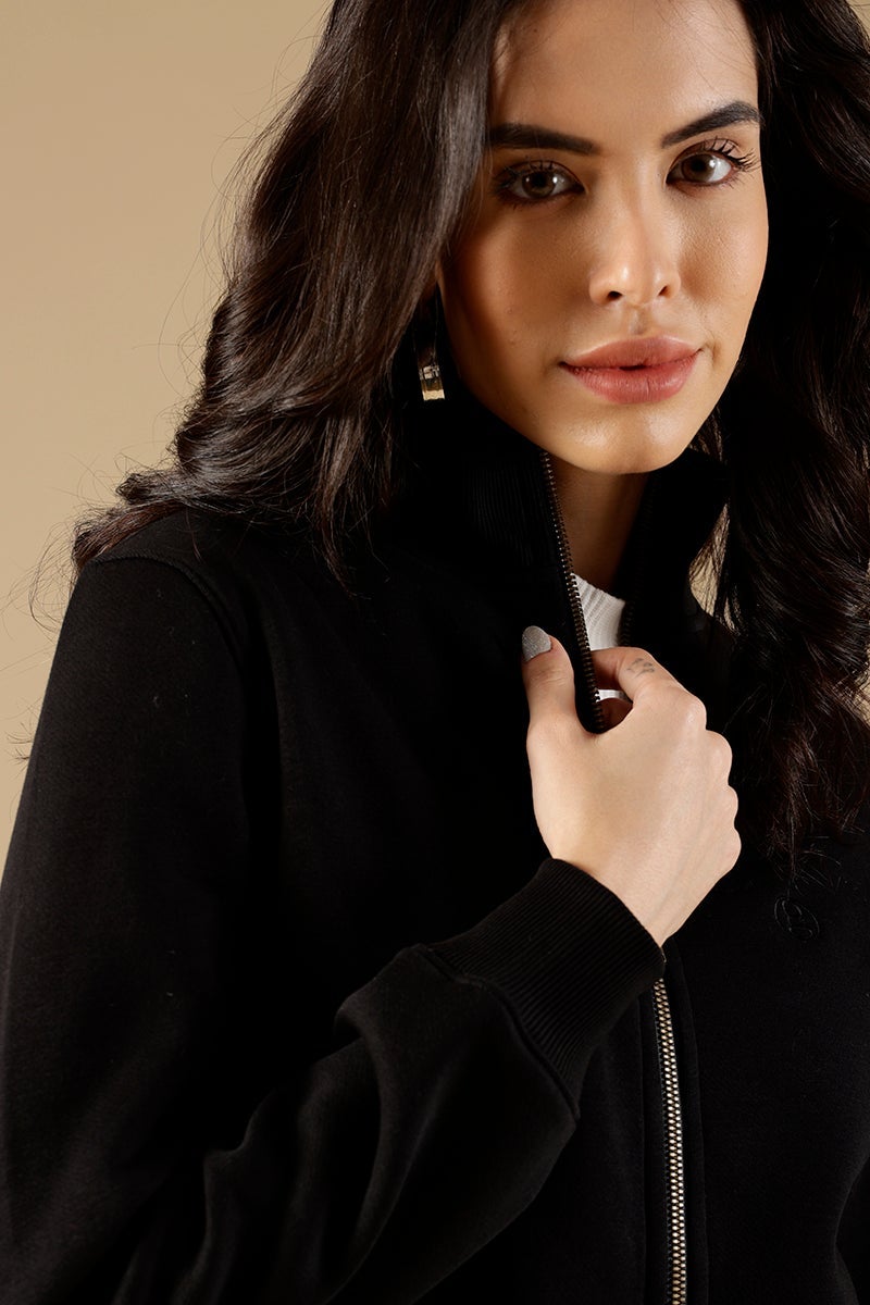 Black Regular Fit Polycotton Sweat Shirt