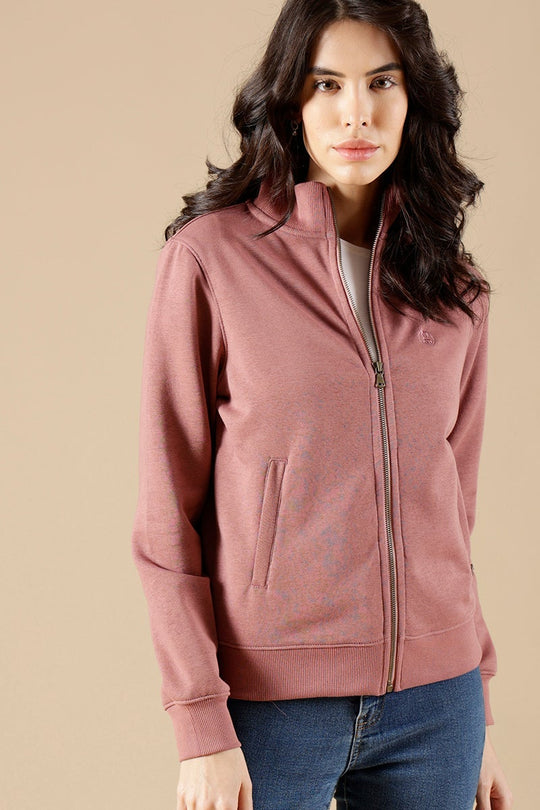 Dusky Pink Regular Fit Cotton/Poly Sweat Shirt