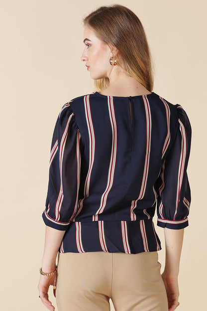 Gipsy Navy Stripe Print Georgette Blouse