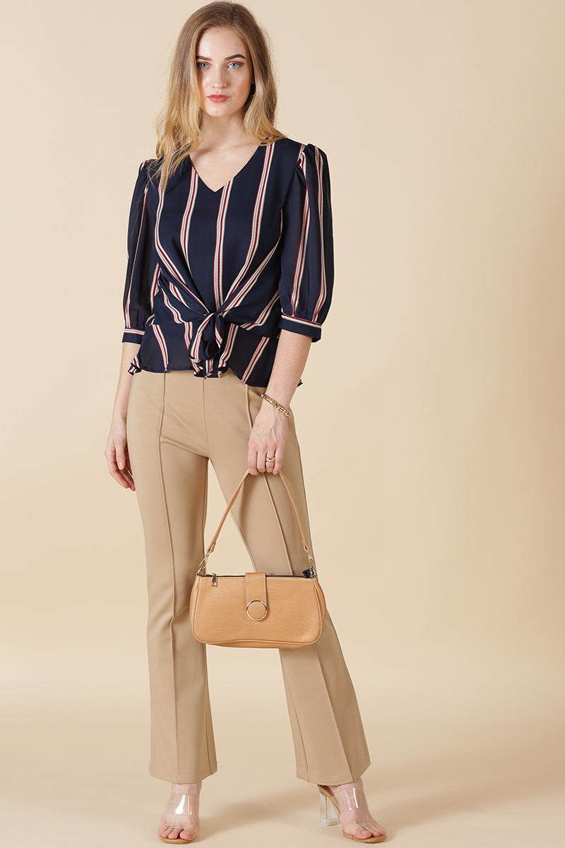 Gipsy Navy Stripe Print Georgette Blouse