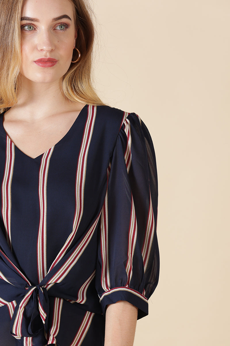 Gipsy Navy Stripe Print Georgette Blouse