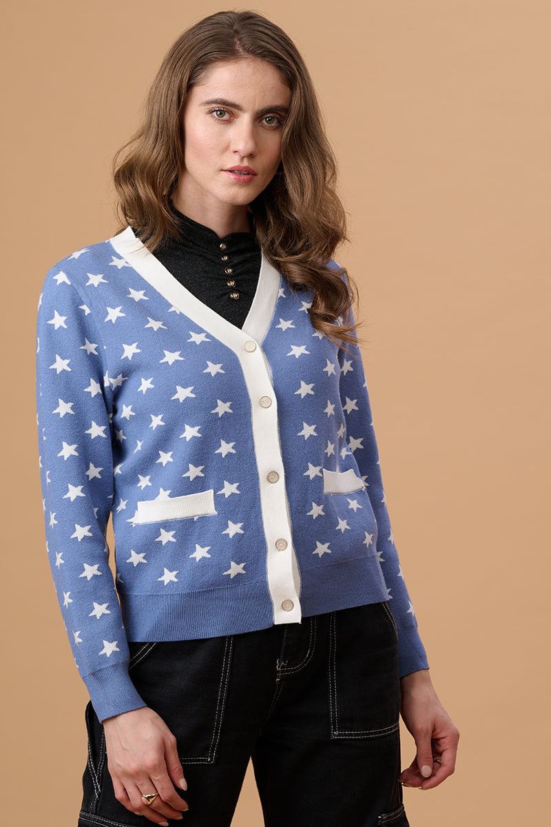 Gipsy Blue Acrylic Short Cardigan