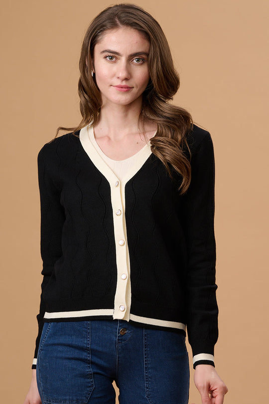 Gipsy Black Acrylic Short Cardigan