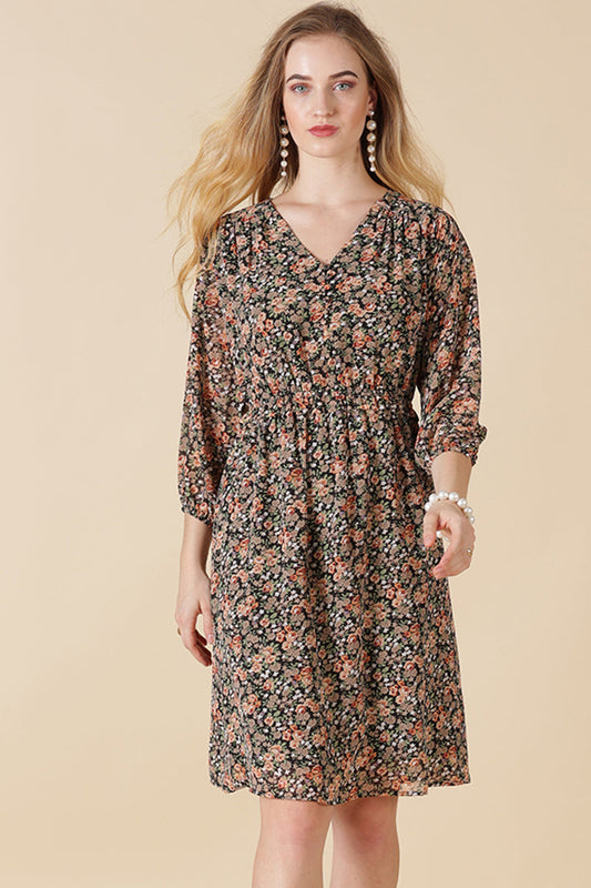 Gipsy Black Print Georgette Dress