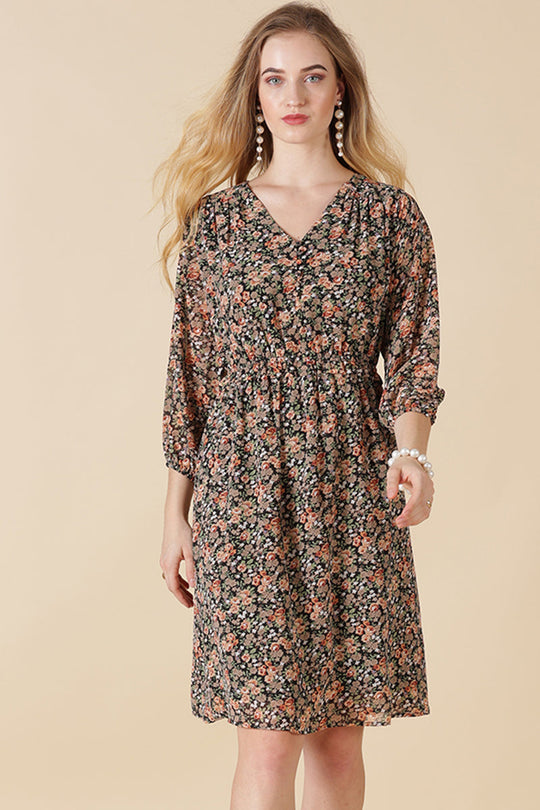 Gipsy Black Print Georgette Dress