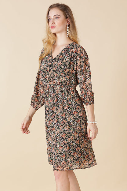 Gipsy Black Print Georgette Dress