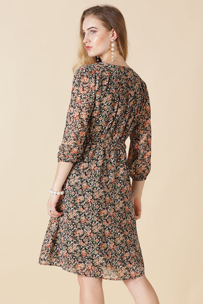 Gipsy Black Print Georgette Dress