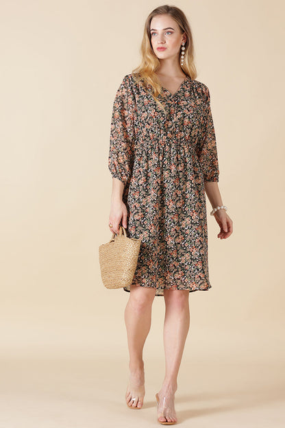 Gipsy Black Print Georgette Dress