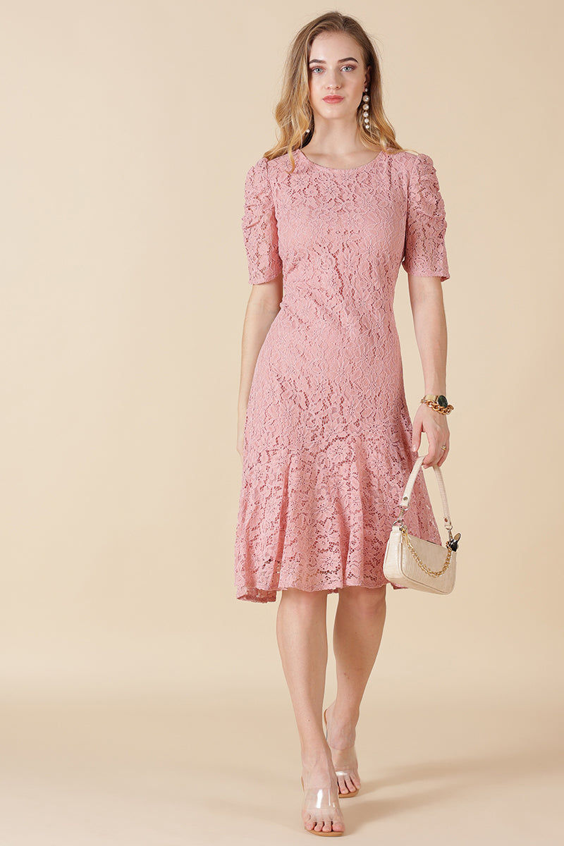 pink net dress for women Ray Beads Tulle Net Dress - Soft Rose Elegant Gown