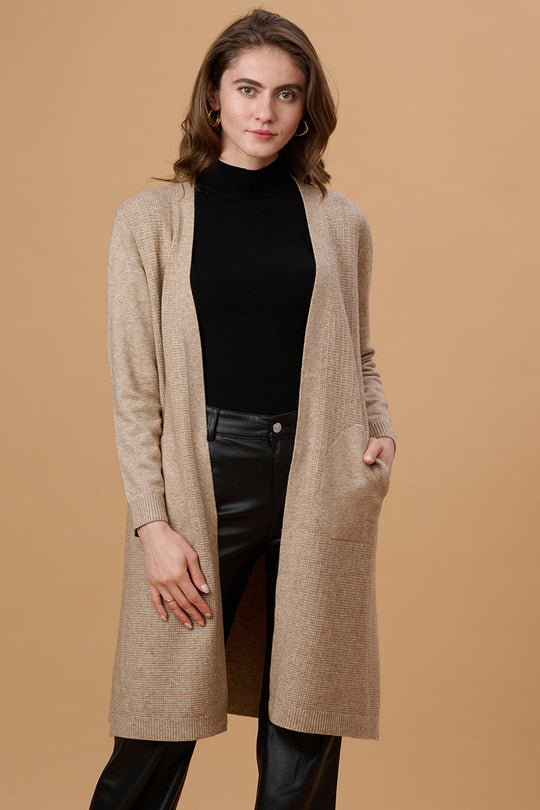 Gipsy Beige Acrylic Long Cardigan
