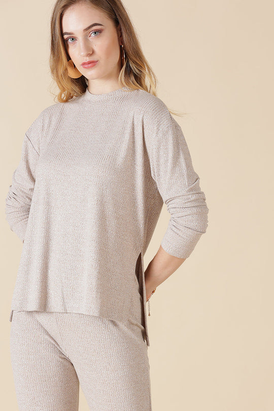 Gipsy Beige Poly Knit Co-Ord Top