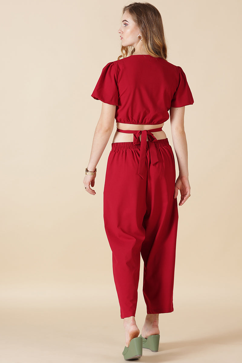 Gipsy-Maroon Georgette Co-Ord Pant