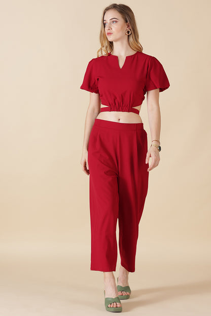 Gipsy-Maroon Georgette Co-Ord Top