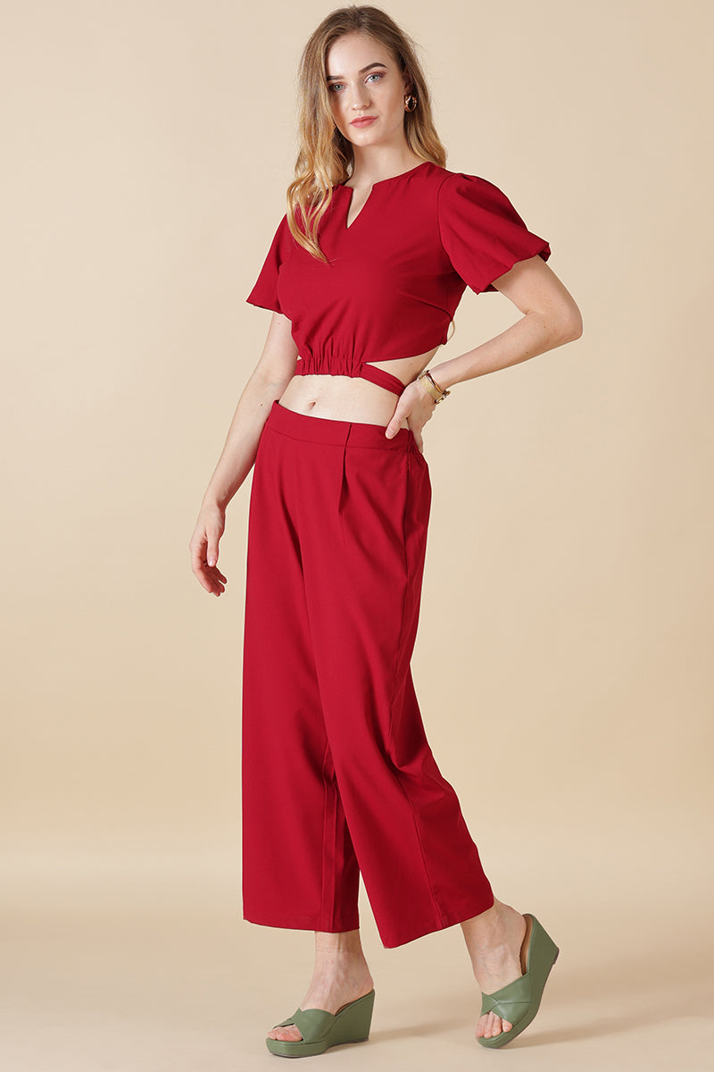 Gipsy-Maroon Georgette Co-Ord Top