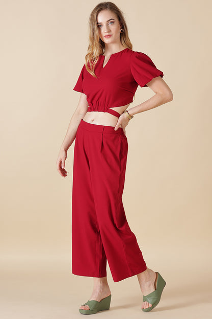 Gipsy-Maroon Georgette Co-Ord Top