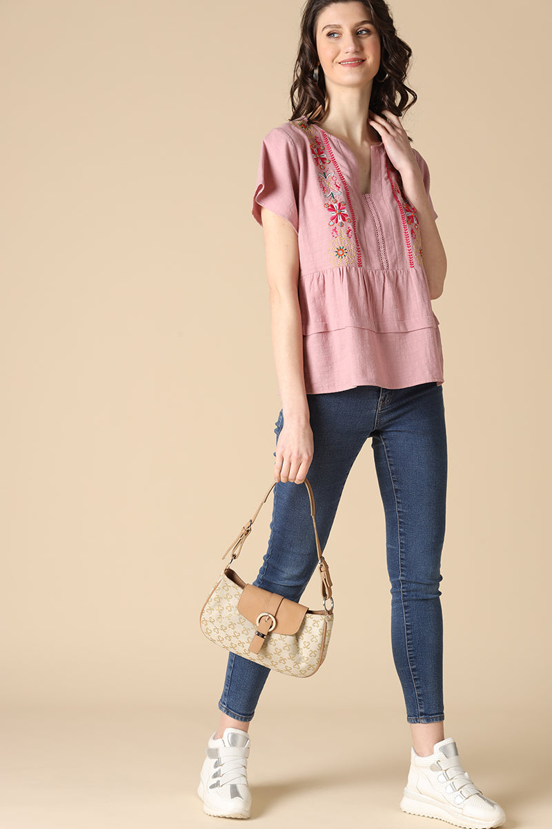 Gipsy Dusky Pink Fashion Linen Blouse