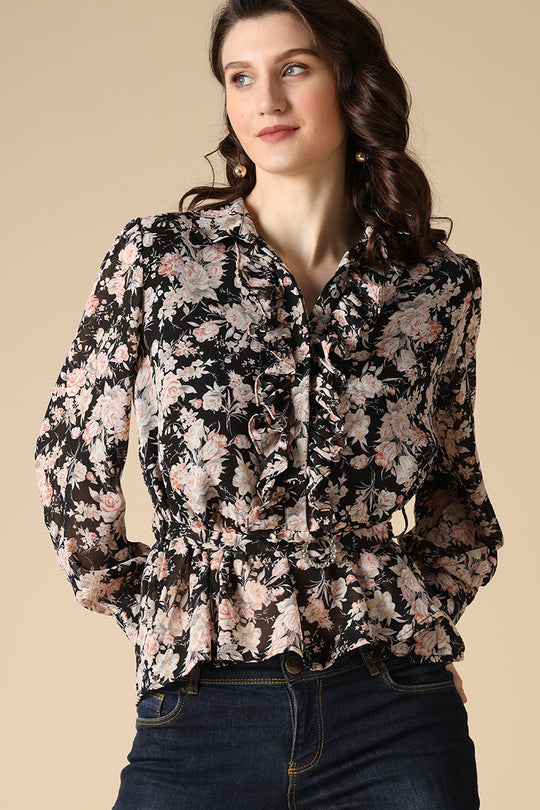 Gipsy Black Fashion V-Neck Georgette Blouse