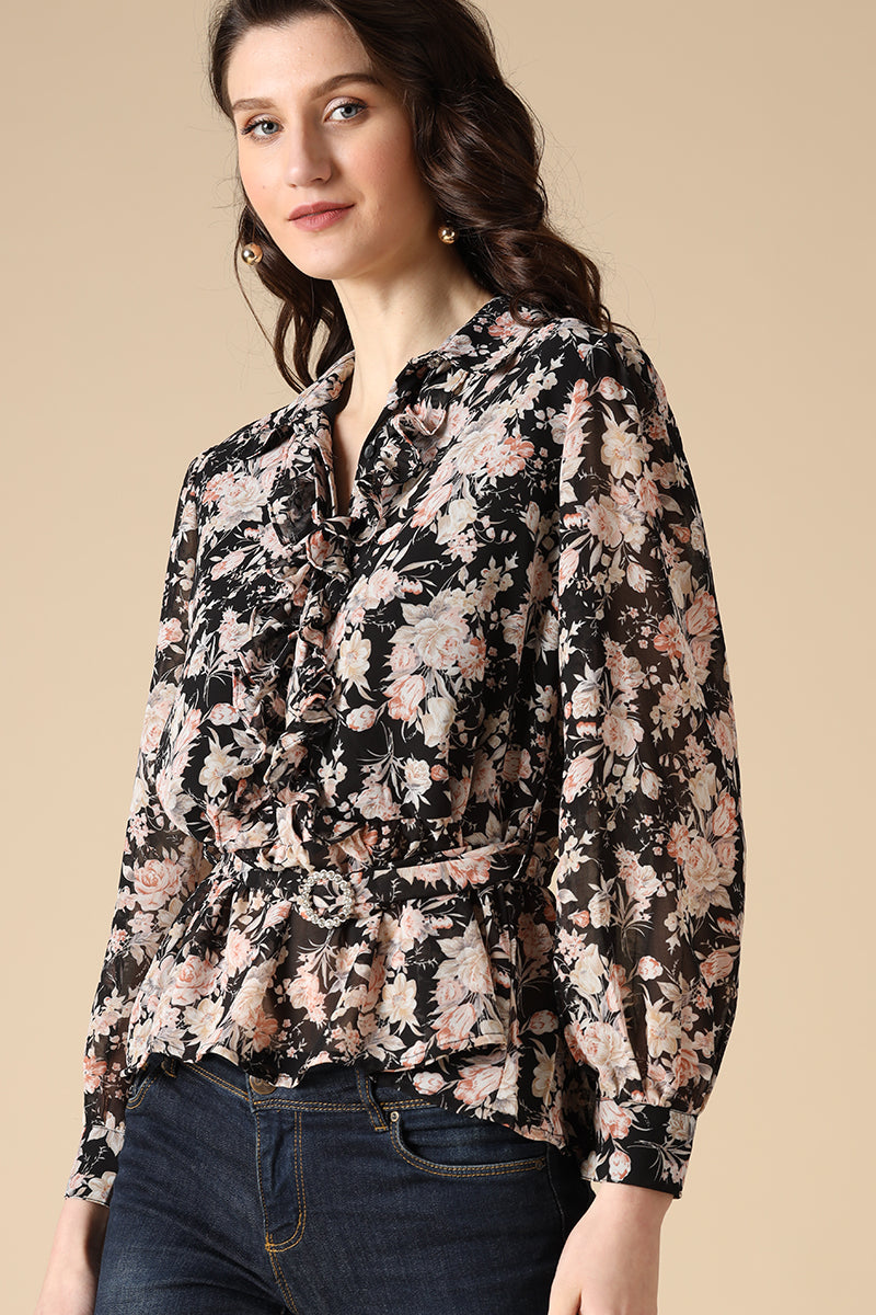 Gipsy Black Fashion V-Neck Georgette Blouse