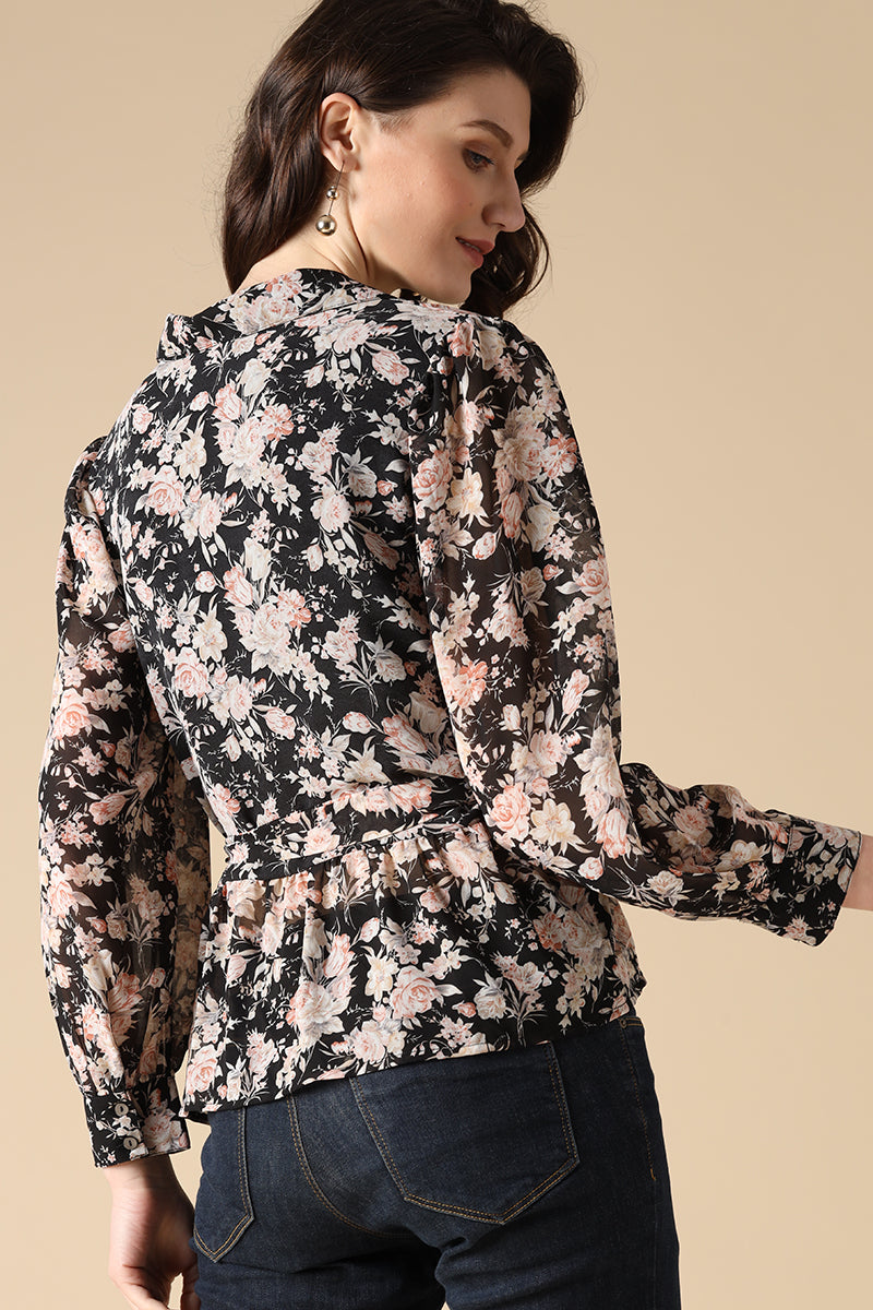 Gipsy Black Fashion V-Neck Georgette Blouse