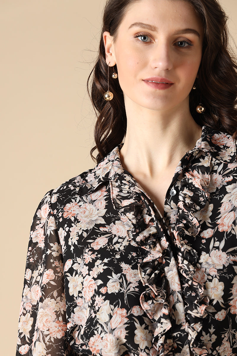 Gipsy Black Fashion V-Neck Georgette Blouse