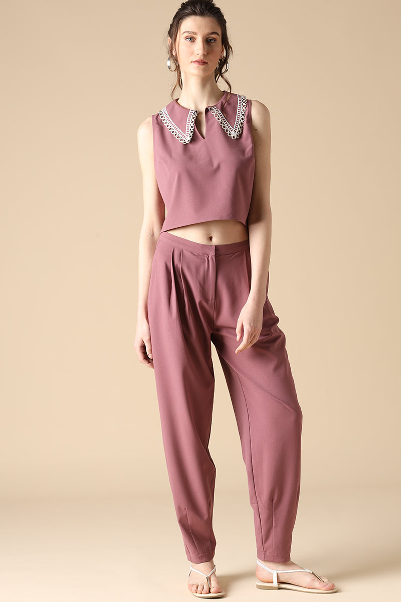 Gipsy Aubergine Fashion V-Neck Poly Crepe Co-ord