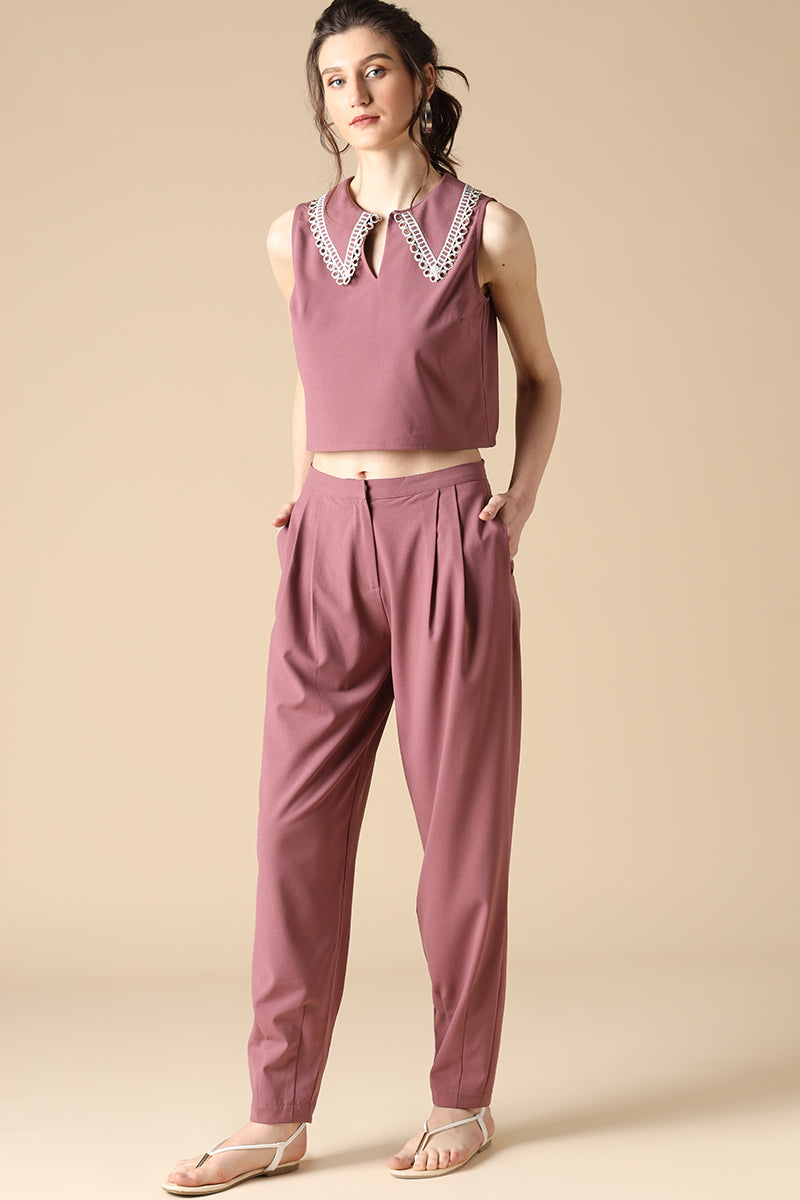 Gipsy Aubergine Fashion V-Neck Poly Crepe Co-ord