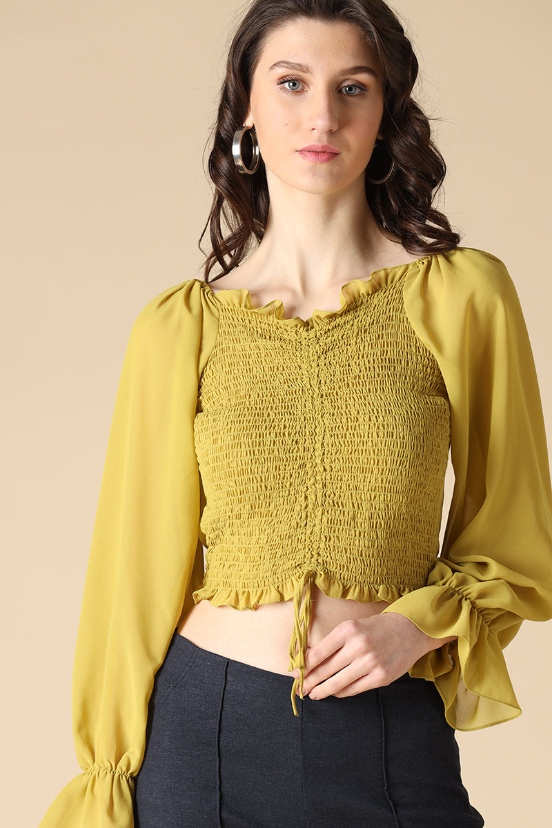 Gipsy Lime Green Fashion Georgette Crop Top