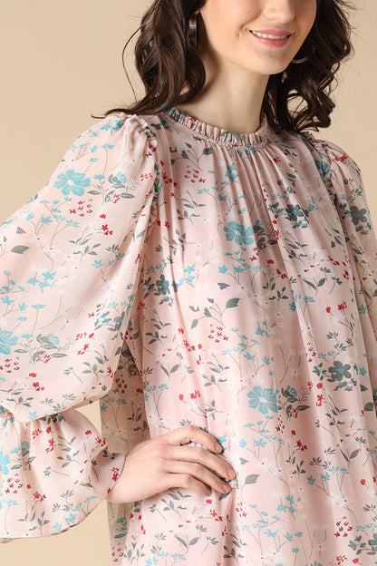 Gipsy Cream Fashion Round Neck Georgette Dress