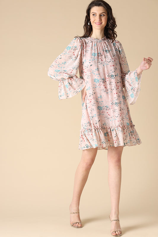 Gipsy Cream Fashion Round Neck Georgette Dress