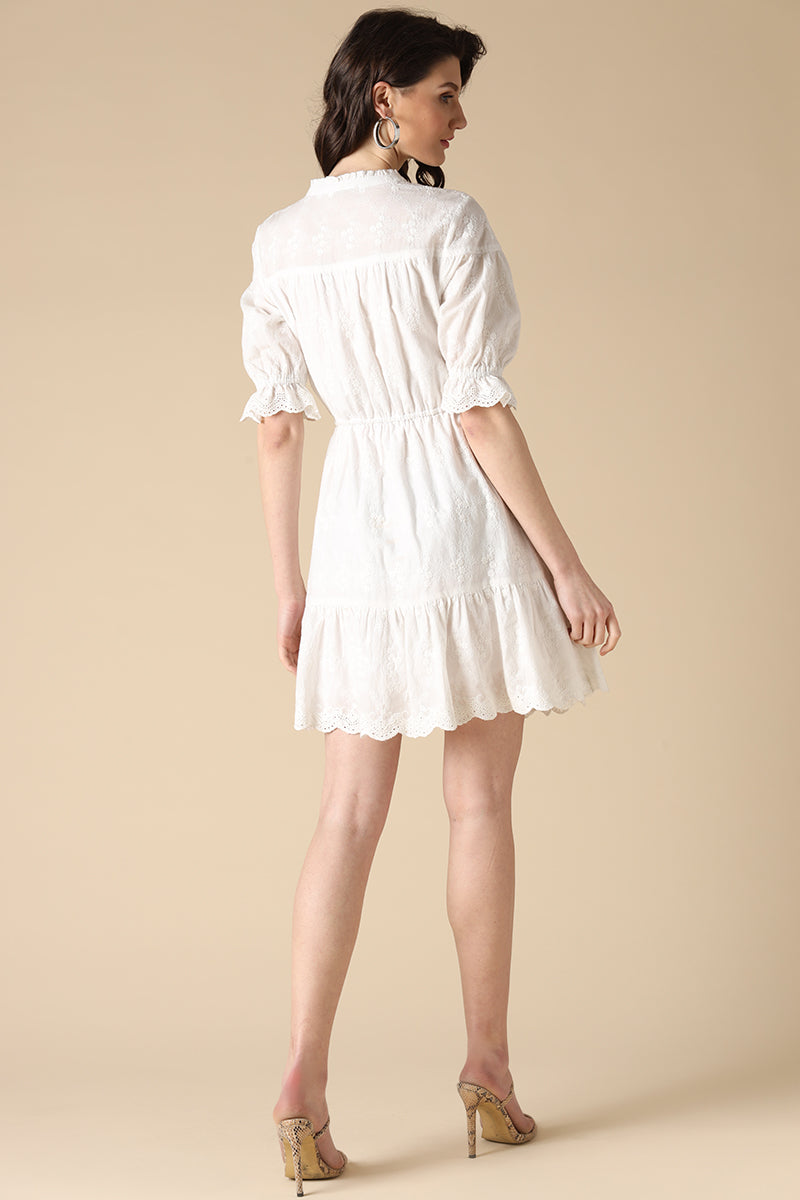 Gipsy White Fashion Round Neck Cotton Dress