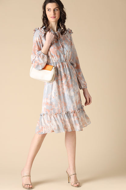 Gipsy Grey Fashion Round Neck Georgette Dress