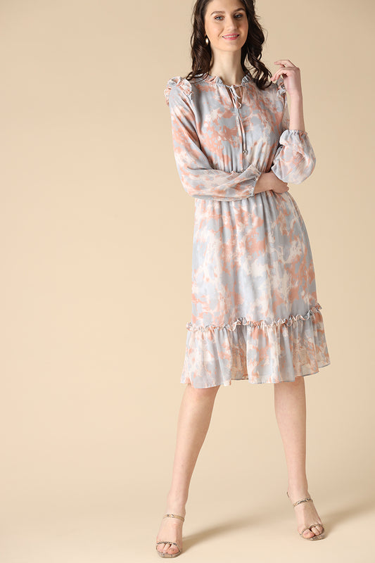 Gipsy Grey Fashion Round Neck Georgette Dress