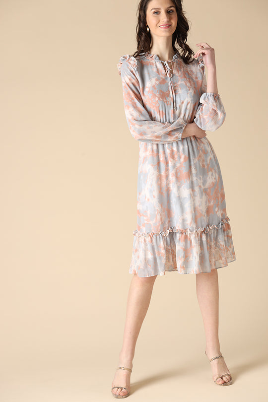 Gipsy Grey Fashion Round Neck Georgette Dress