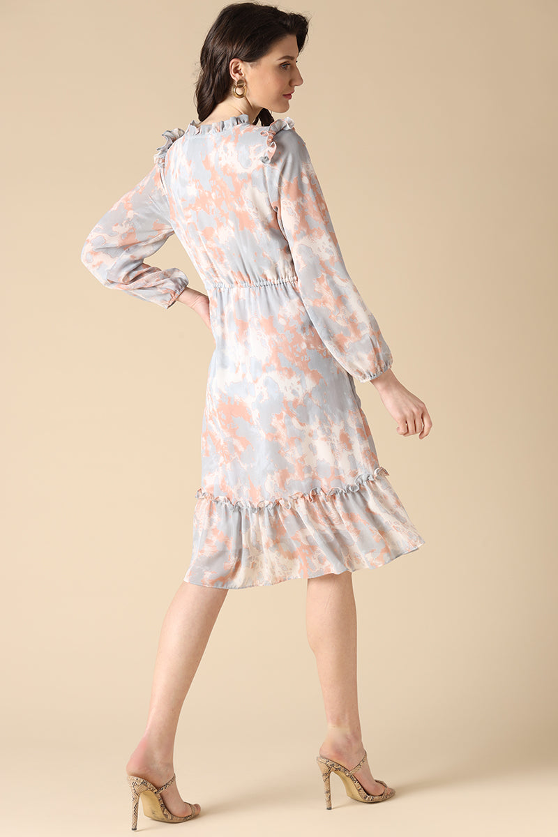 Gipsy Grey Fashion Round Neck Georgette Dress