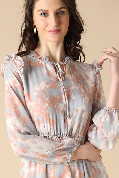 Gipsy Grey Fashion Round Neck Georgette Dress