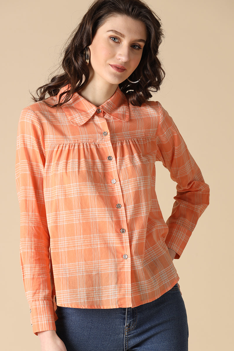 Gipsy Orange Fashion Shirt Collar Cotton Shirt