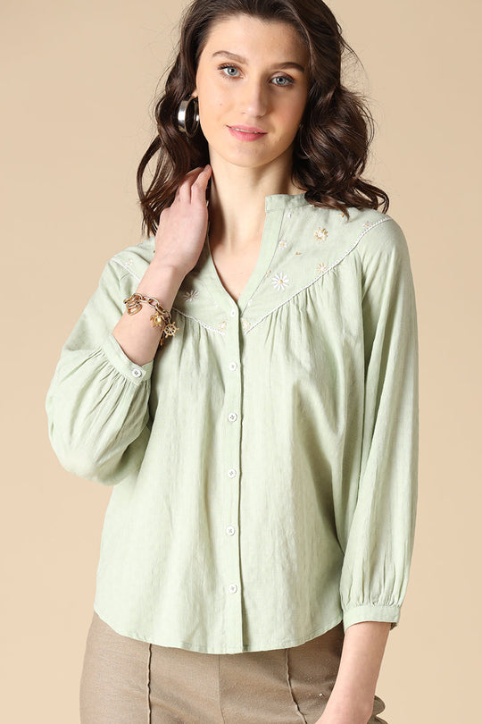 Gipsy Light Green Fashion Cotton Shirt