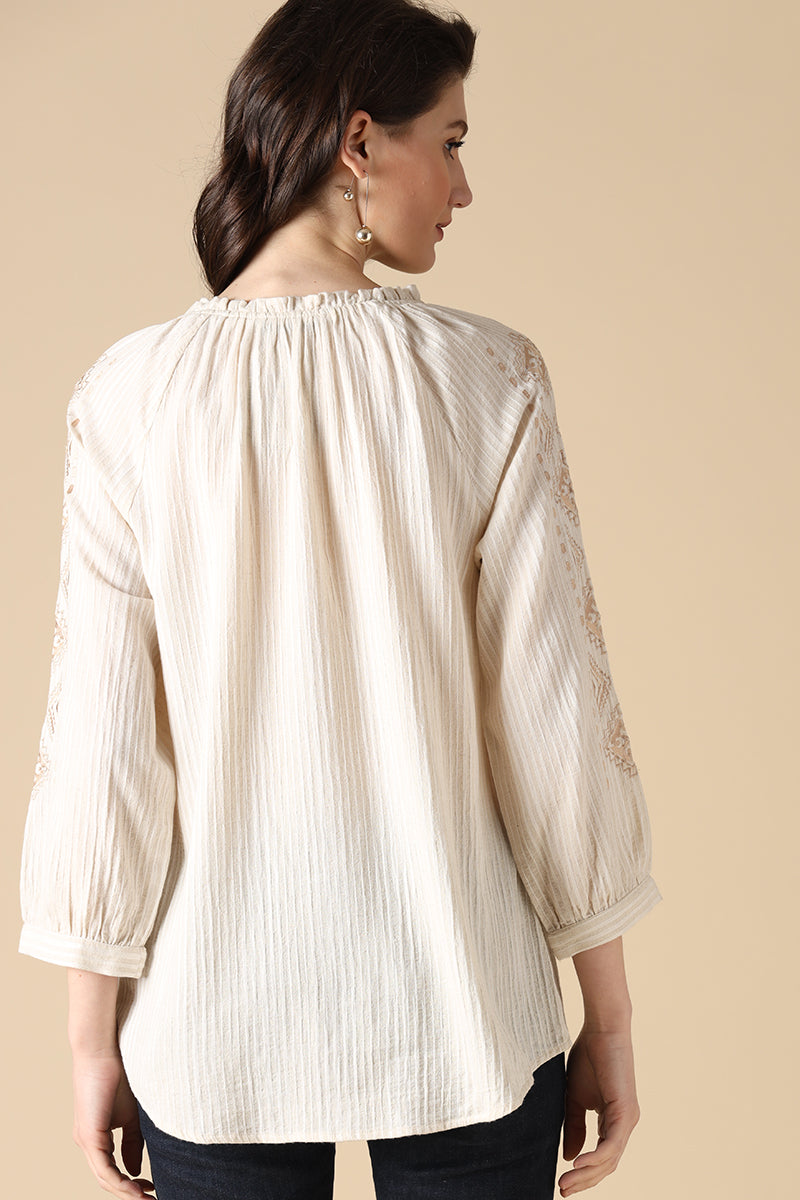 Gipsy Beige Fashion Round Neck Cotton Tunic