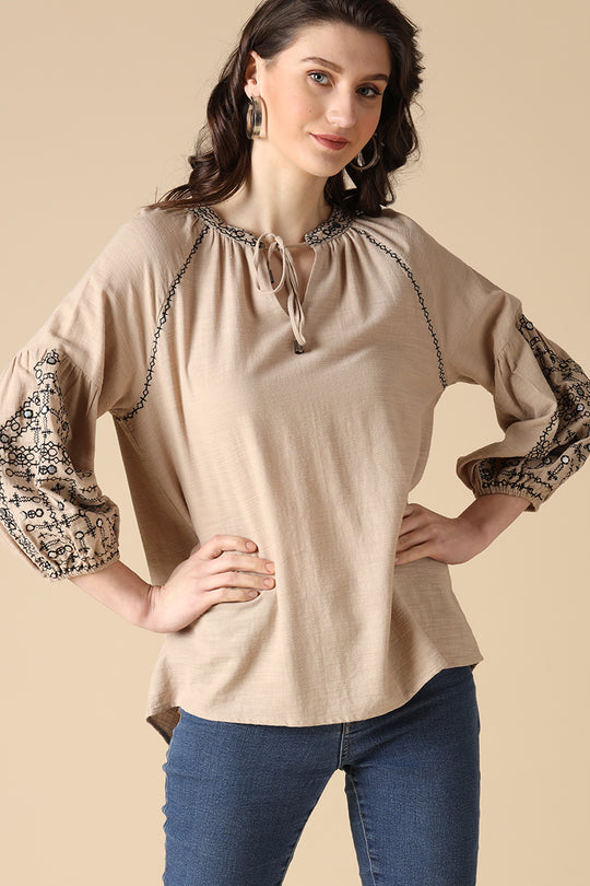 Gipsy Khaki Fashion Round Neck Linen Tunic