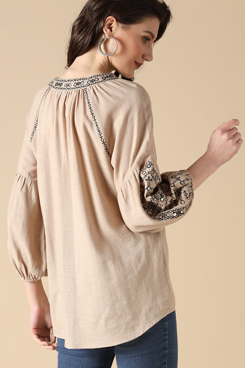 Gipsy Khaki Fashion Round Neck Linen Tunic